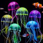 50 Pack Jellyfish Aquarium Decorations Silicone Fish Tank Ornaments Colorful Decor Glows in Blacklight